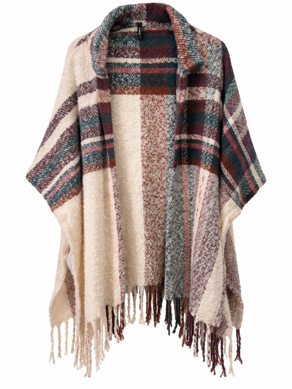 Torrid Plaid Fringe‎ Hem Open Front Ruana Poncho One Size